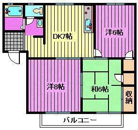 ウィンディA棟(3DK/1階)の間取り写真