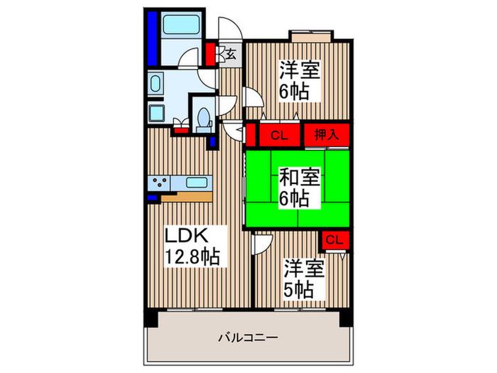 レーベンハイム戸田公園スペイシャス(3LDK/6階)の間取り写真