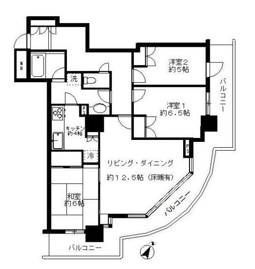 グランタワー調布国領ル・パサージュ(3LDK/23階)の間取り写真