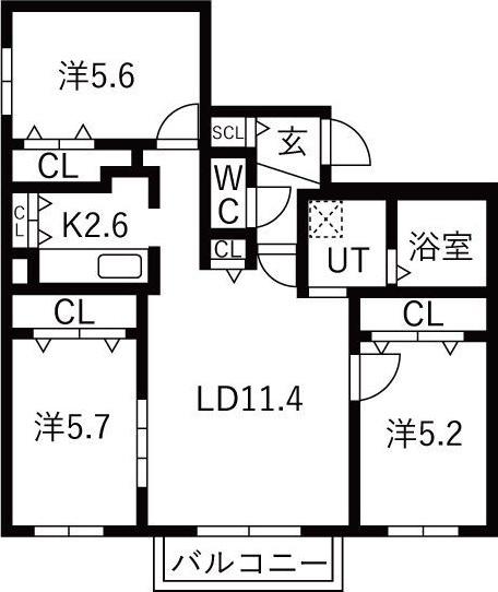 グランディール琴似(3LDK/4階)の間取り写真