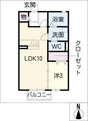 ハイネス千代ヶ丘(1LDK/1階)の間取り写真