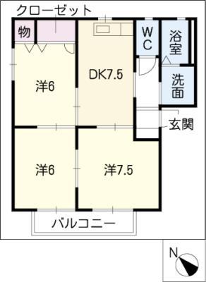 ピエーノディソーレ伊賀殿A棟(3DK/2階)の間取り写真