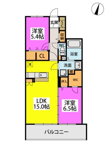 CLOVER原町駅(2LDK/4階)の間取り写真