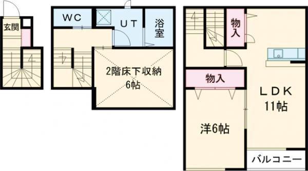 ブルージーン A棟(1LDK/2階)の間取り写真