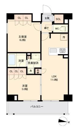 KI-LIGHT KINSHICHO(2LDK/5階)の間取り写真