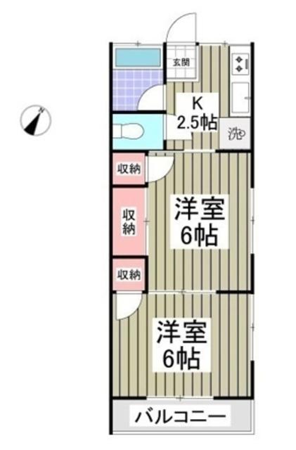 コーポ紺屋(2K/2階)の間取り写真
