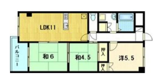 インペリアル明日香(2LDK/6階)の間取り写真