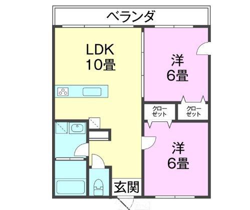 GRANDIOS前原(2LDK/3階)の間取り写真