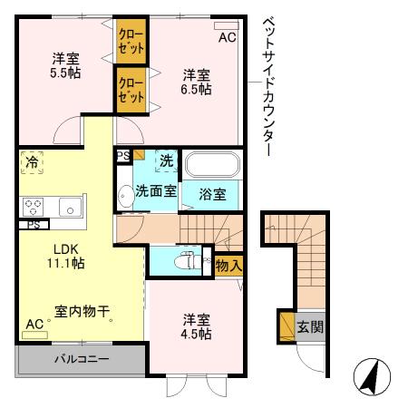 ＪＲ水戸線 川島駅 徒歩13分 2階建 築7年(3LDK/2階)の間取り写真