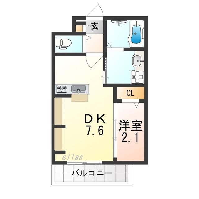 九間町シーエム・サンク(1DK/1階)の間取り写真