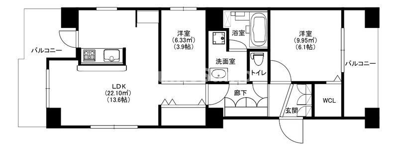 MODERN PALAZZO高宮(2LDK/3階)の間取り写真