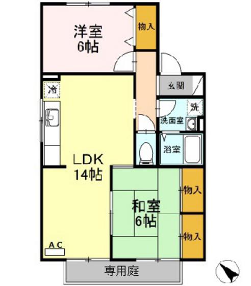 サニーハイツ橋本A棟(2LDK/1階)の間取り写真