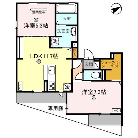 プレステージア忍ケ丘(2LDK/1階)の間取り写真