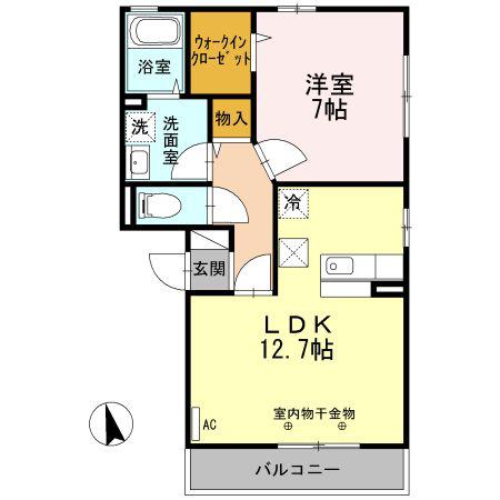 デュオコート酒折弐番館(1LDK/1階)の間取り写真