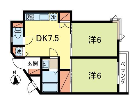 シャトーエスポワール(2DK/1階)の間取り写真
