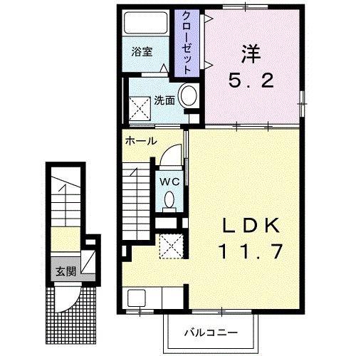 ボヌール K ウワ A(1LDK/2階)の間取り写真