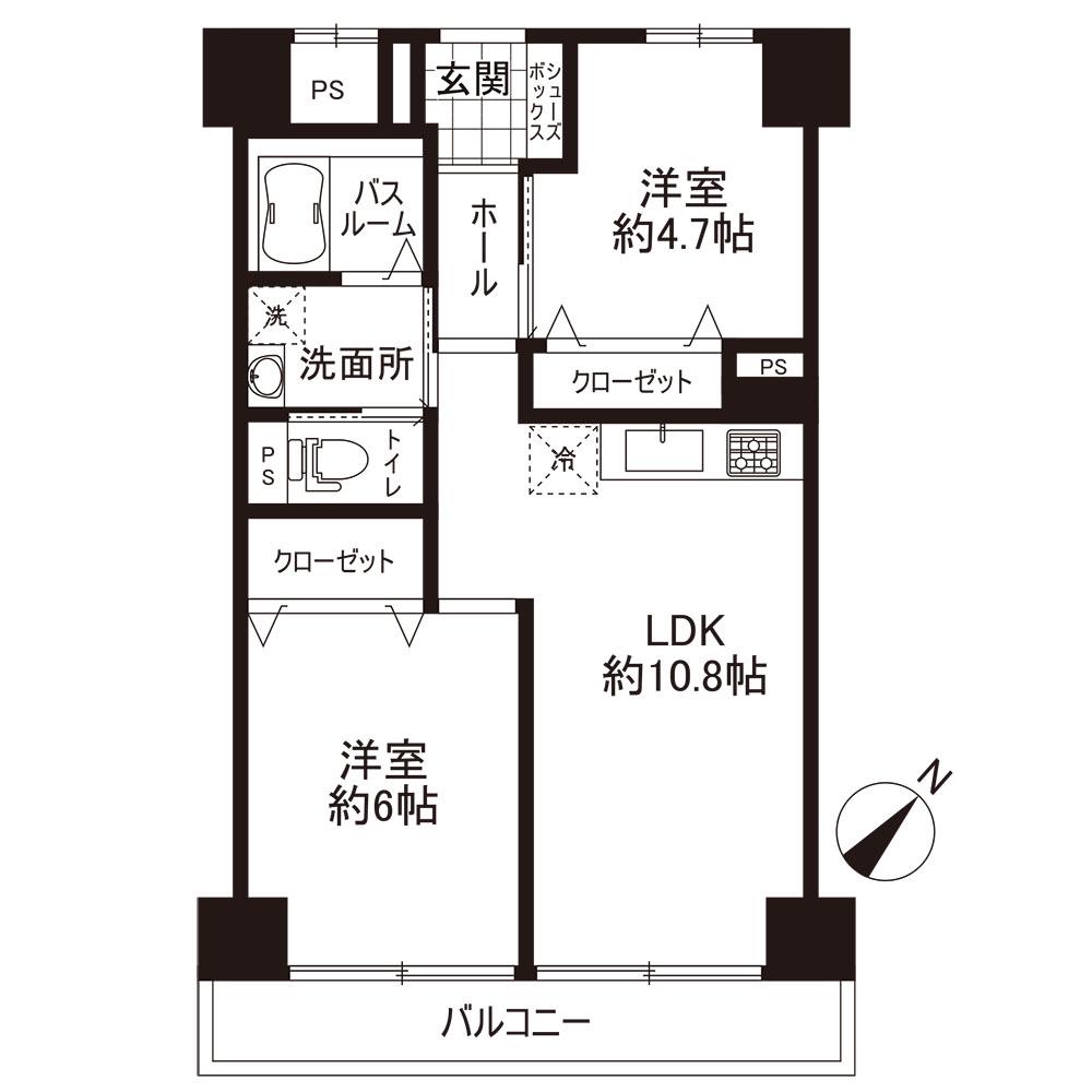 ポートハイム宮元町第一(2LDK/5階)の間取り写真