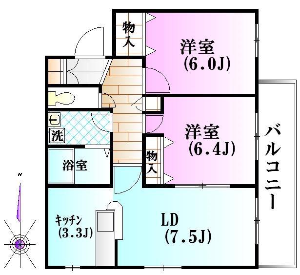メゾンベールII(2LDK/2階)の間取り写真