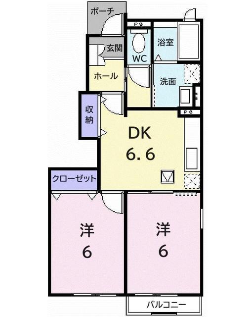 コリーヌS・文教ハイツC(2DK/1階)の間取り写真