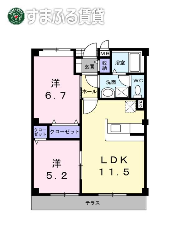 サニーフォレストA(2LDK/1階)の間取り写真