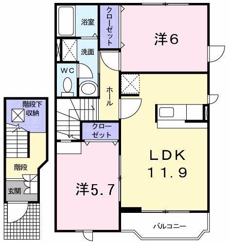 クレスト-ルS・S・K・II(2LDK/2階)の間取り写真