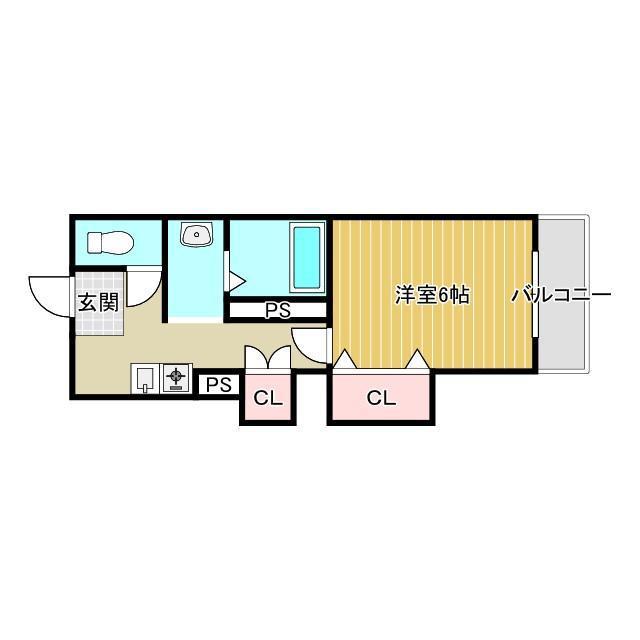 ナンバセブン(1K/2階)の間取り写真