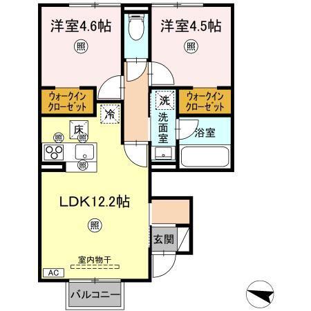 D-ROOM山代町(2LDK/1階)の間取り写真