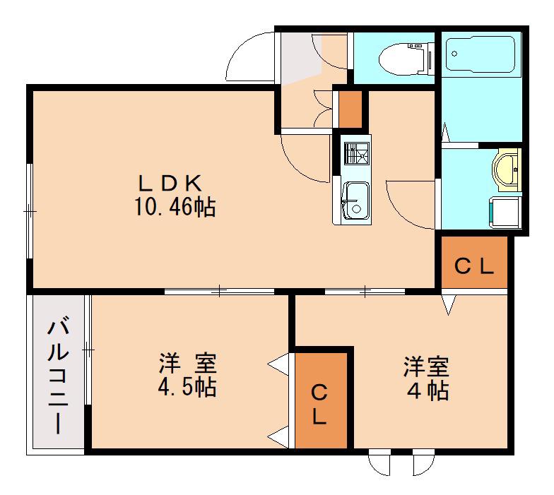 COTON HAKATA(2LDK/1階)の間取り写真