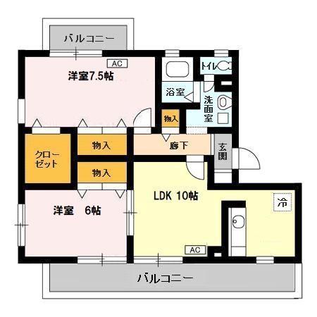 トリニシティ参番管(2LDK/2階)の間取り写真