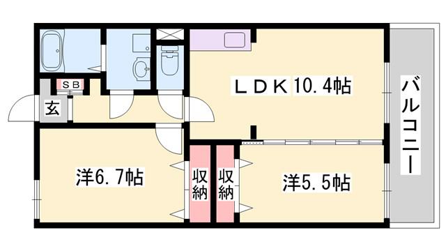 フィオーレH&K(2LDK/2階)の間取り写真