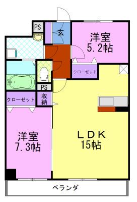 プラナス桜(2LDK/4階)の間取り写真