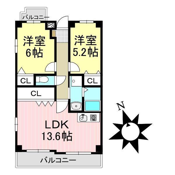リバーサイドヴィレッジ・II(2LDK/3階)の間取り写真