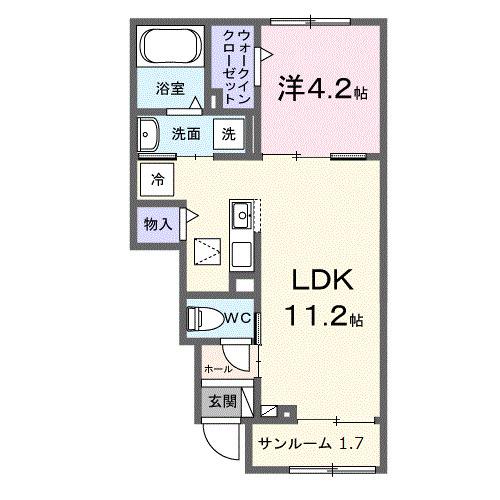 プリムヴェール(1LDK/1階)の間取り写真