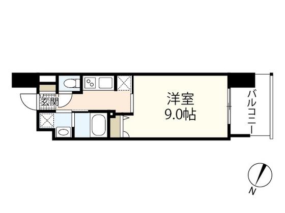 プライマル広島駅(1K/9階)の間取り写真