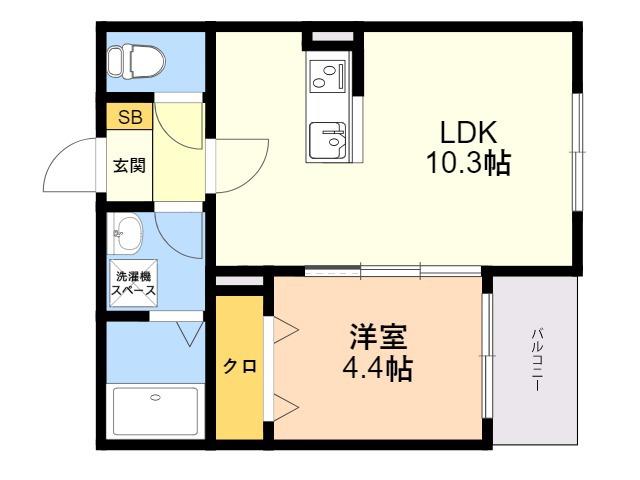 サニーガーデン春日大通(1LDK/1階)の間取り写真