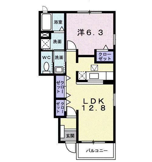 フィオーレ(1LDK/1階)の間取り写真