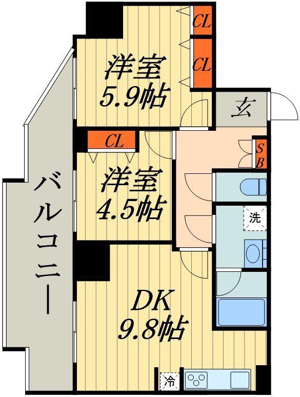 フェリーチェ川口(2DK/8階)の間取り写真