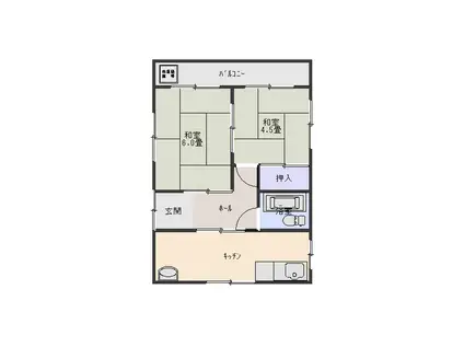 大塚アパート 野口(2DK/2階)の間取り写真