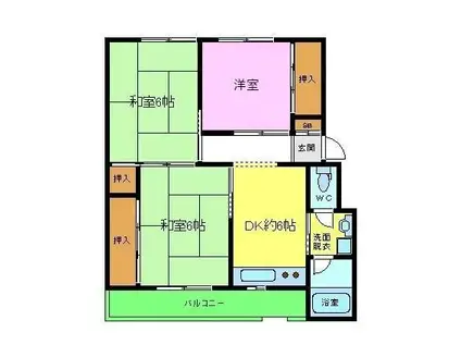 北野田グリーンハイツA棟(3DK/3階)の間取り写真