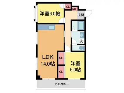 エスポアール小浜(2LDK/2階)の間取り写真