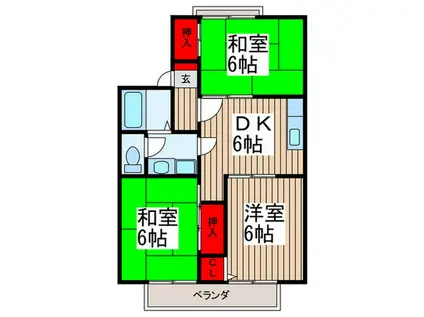 セジュールツインI(3DK/2階)の間取り写真