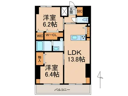 友田町店舗付きマンション(2LDK/8階)の間取り写真