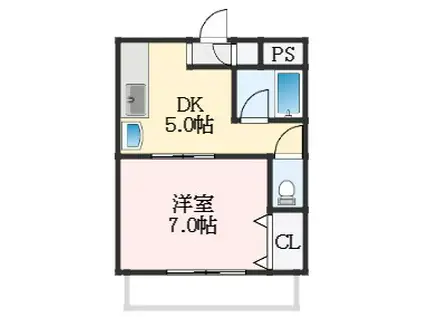 ＪＲ阪和線 鳳駅 徒歩12分 5階建 築36年(1DK/1階)の間取り写真
