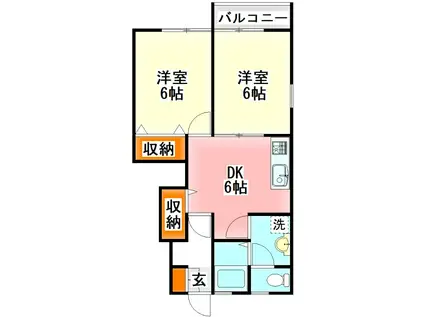 ラフィネ花瀬四番館(2DK/1階)の間取り写真