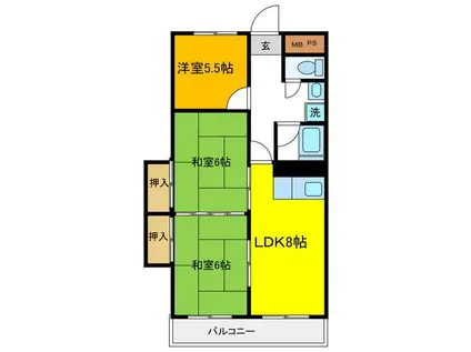 中善ハイツ(3LDK/4階)の間取り写真