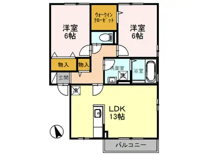 エトワール白水 角(2LDK/1階)の間取り写真