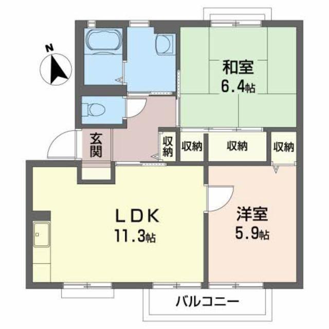 ディアス富田(2LDK/1階)の間取り写真