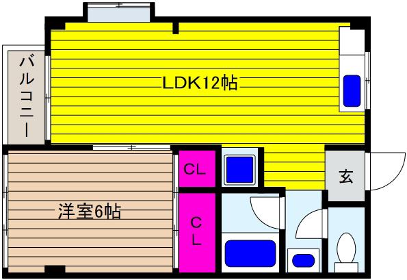 メープル御影中町(1LDK/4階)の間取り写真