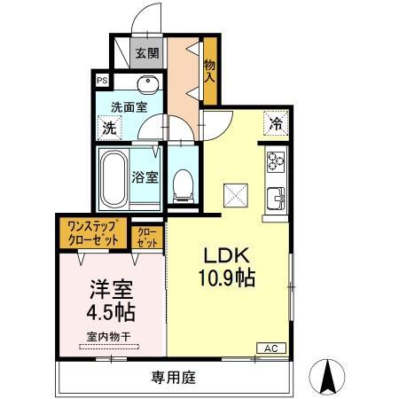 レジェンド口田南(1LDK/1階)の間取り写真