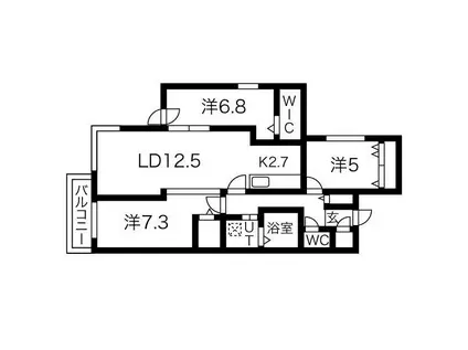ヴォーネン山鼻ウエスト(3LDK/2階)の間取り写真